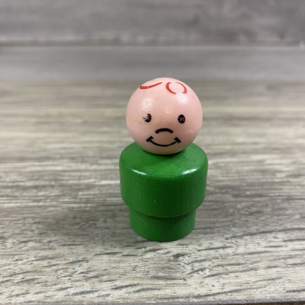 Vintage Fisher Price Little People Boy with Green Wooden Body